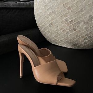 Nude High Heel Mules – Square Toe Stiletto Sandals